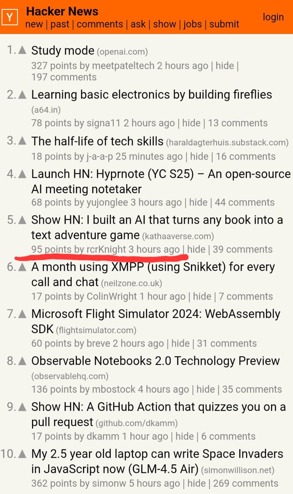 The Hacker News front page, with KathaaVerse's post at number 5
