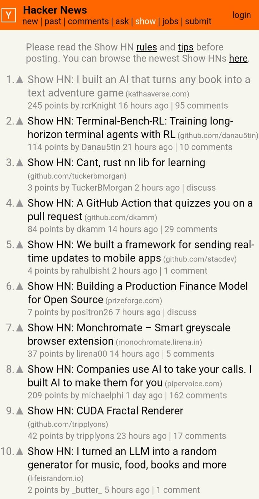 The Show HN page, with KathaaVerse's post at number 1
